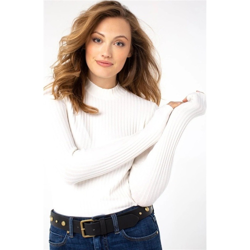 NWTD Liverpool XS MOCK NECK White LONG SLEEVE KNIT TOP 131980